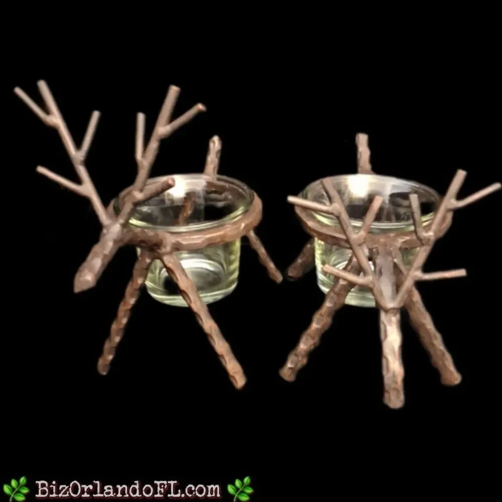 Reindeer Candle Holders Metal Votive Tealight Rustic Decor Christmas (Set of 2)